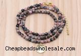 GMN7419 4mm faceted round tiny rhodonite beaded necklace with constellation charm