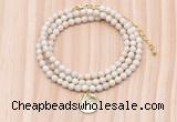 GMN7424 4mm faceted round tiny white fossil jasper beaded necklace with constellation charm