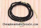 GMN7447 4mm faceted round tiny black spinel beaded necklace with constellation charm