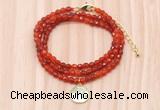 GMN7502 4mm faceted round tiny red agate beaded necklace with letter charm