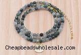 GMN7503 4mm faceted round tiny moss agate beaded necklace with letter charm