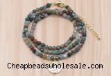 GMN7504 4mm faceted round tiny Indian agate beaded necklace with letter charm