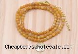 GMN7509 4mm faceted round tiny yellow jade beaded necklace with letter charm