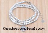 GMN7511 4mm faceted round tiny white howlite beaded necklace with letter charm