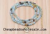 GMN7512 4mm faceted round tiny amazonite beaded necklace with letter charm