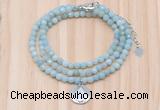 GMN7513 4mm faceted round tiny amazonite beaded necklace with letter charm