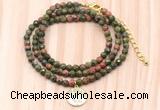 GMN7515 4mm faceted round tiny unakite beaded necklace with letter charm