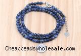 GMN7517 4mm faceted round tiny sodalite beaded necklace with letter charm