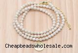 GMN7524 4mm faceted round tiny white fossil jasper beaded necklace with letter charm