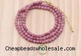 GMN7526 4mm faceted round tiny pink wooden jasper beaded necklace with letter charm