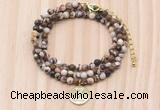 GMN7528 4mm faceted round tiny brown zebra jasper beaded necklace with letter charm