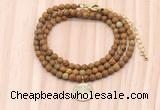 GMN7531 4mm faceted round tiny wooden jasper beaded necklace with letter charm