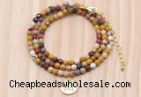 GMN7533 4mm faceted round tiny mookaite jasper beaded necklace with letter charm