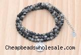 GMN7540 4mm faceted round tiny black water jasper beaded necklace with letter charm