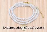 GMN7551 4mm faceted round tiny white moonstone beaded necklace with letter charm