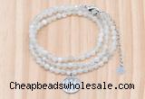 GMN7552 4mm faceted round tiny white moonstone beaded necklace with letter charm