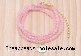 GMN7556 4mm faceted round tiny rose quartz beaded necklace with letter charm