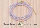 GMN7557 4mm faceted round tiny morganite beaded necklace with letter charm