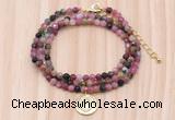 GMN7558 4mm faceted round tourmaline beaded necklace with letter charm