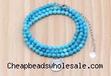 GMN7563 4mm faceted round turquoise beaded necklace with letter charm