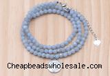 GMN7568 4mm faceted round blue angel skin beaded necklace with letter charm