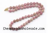 GMN7623 18 - 36 inches 8mm, 10mm matte pink fossil jasper beaded necklaces