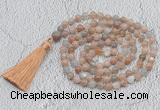 GMN767 Hand-knotted 8mm, 10mm moonstone 108 beads mala necklaces with tassel