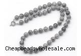 GMN7777 18 - 36 inches 8mm, 10mm round grey picture jasper beaded necklaces