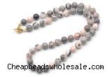 GMN7778 18 - 36 inches 8mm, 10mm round pink zebra jasper beaded necklaces