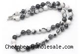 GMN7779 18 - 36 inches 8mm, 10mm round black & white jasper beaded necklaces