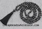 GMN778 Hand-knotted 8mm, 10mm black labradorite 108 beads mala necklaces with tassel