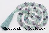 GMN810 Hand-knotted 8mm, 10mm fluorite 108 beads mala necklace with tassel