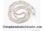 GMN8405 8mm, 10mm white crazy agate 27, 54, 108 beads mala necklace with tassel