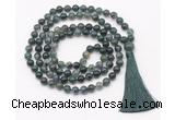 GMN8406 8mm, 10mm moss agate 27, 54, 108 beads mala necklace with tassel