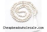 GMN8410 8mm, 10mm white howlite 27, 54, 108 beads mala necklace with tassel