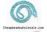 GMN8411 8mm, 10mm blue howlite 27, 54, 108 beads mala necklace with tassel