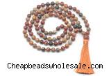 GMN8417 8mm, 10mm picasso jasper 27, 54, 108 beads mala necklace with tassel