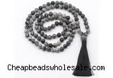 GMN8419 8mm, 10mm black water jasper 27, 54, 108 beads mala necklace with tassel