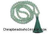 GMN8427 8mm, 10mm matte green aventurine 27, 54, 108 beads mala necklace with tassel