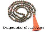 GMN8429 8mm, 10mm matte unakite 27, 54, 108 beads mala necklace with tassel