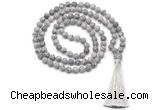 GMN8452 8mm, 10mm matte grey picture jasper 27, 54, 108 beads mala necklace with tassel