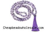 GMN8461 8mm, 10mm dogtooth amethyst 27, 54, 108 beads mala necklace with tassel