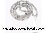 GMN8462 8mm, 10mm cloudy quartz 27, 54, 108 beads mala necklace with tassel