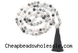 GMN8463 8mm, 10mm black rutilated quartz 27, 54, 108 beads mala necklace with tassel