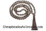 GMN8464 8mm, 10mm smoky quartz 27, 54, 108 beads mala necklace with tassel