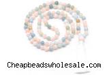 GMN8467 8mm, 10mm morganite 27, 54, 108 beads mala necklace with tassel