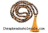 GMN8477 8mm, 10mm yellow tiger eye 27, 54, 108 beads mala necklace with tassel