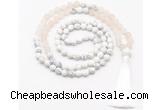 GMN8559 8mm, 10mm matte rose quartz & matte white howlite 108 beads mala necklace with tassel