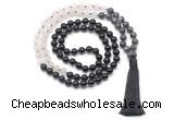 GMN8560 8mm, 10mm black labradorite, matte rose quartz & black agate 108 beads mala necklace with tassel