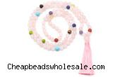 GMN8610 Hand-knotted 7 Chakra 8mm, 10mm rose quartz 108 beads mala necklace with tassel